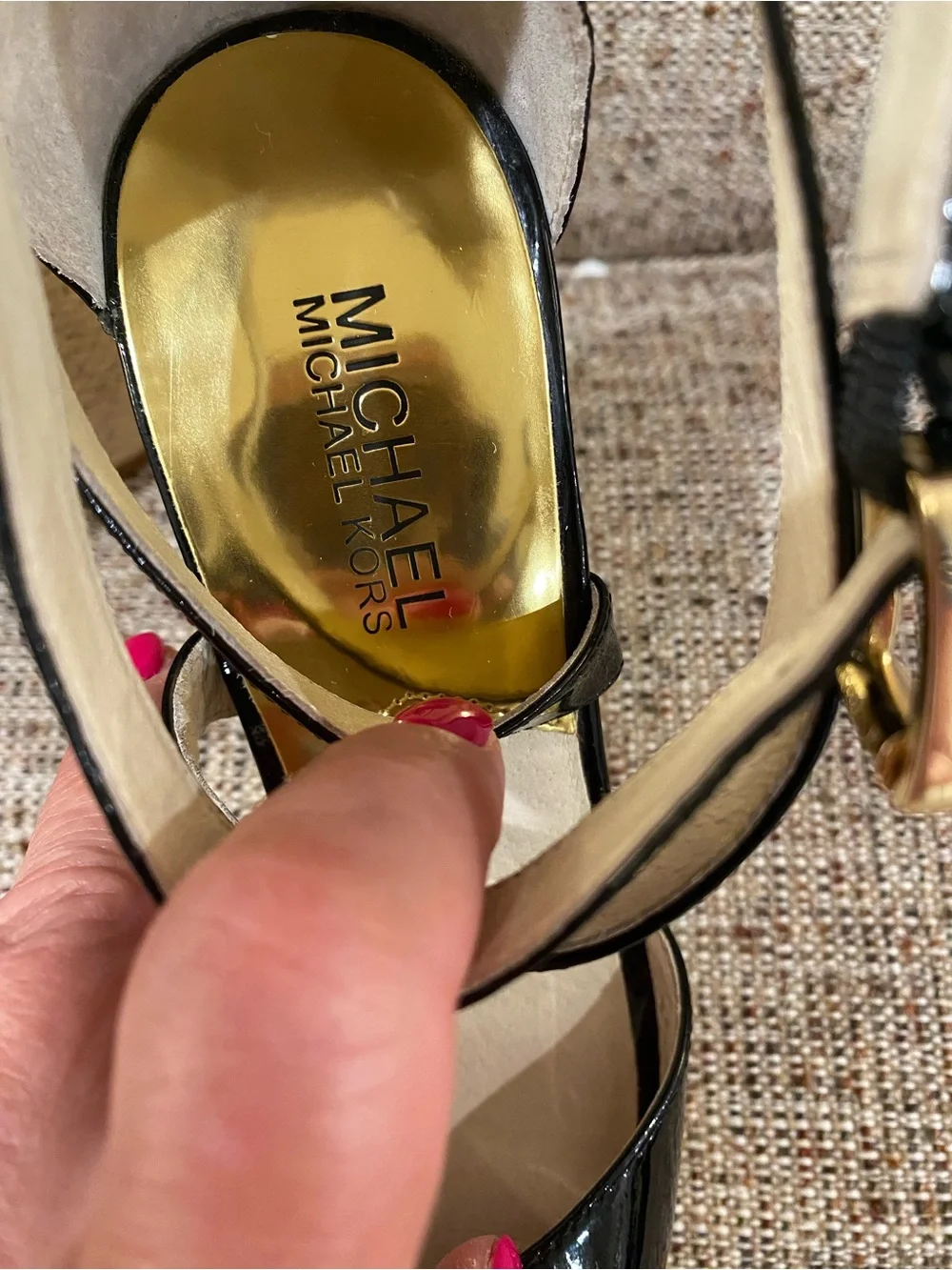 Michael Kors Black Patent Espadrille Platform Wedge Sandals